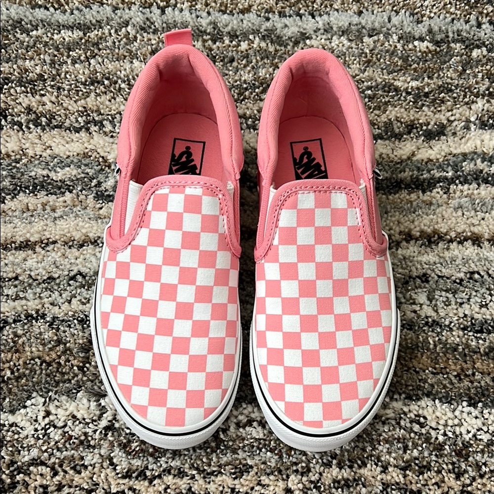 Vans Pink and White Checkered Slip-On Sneakers
